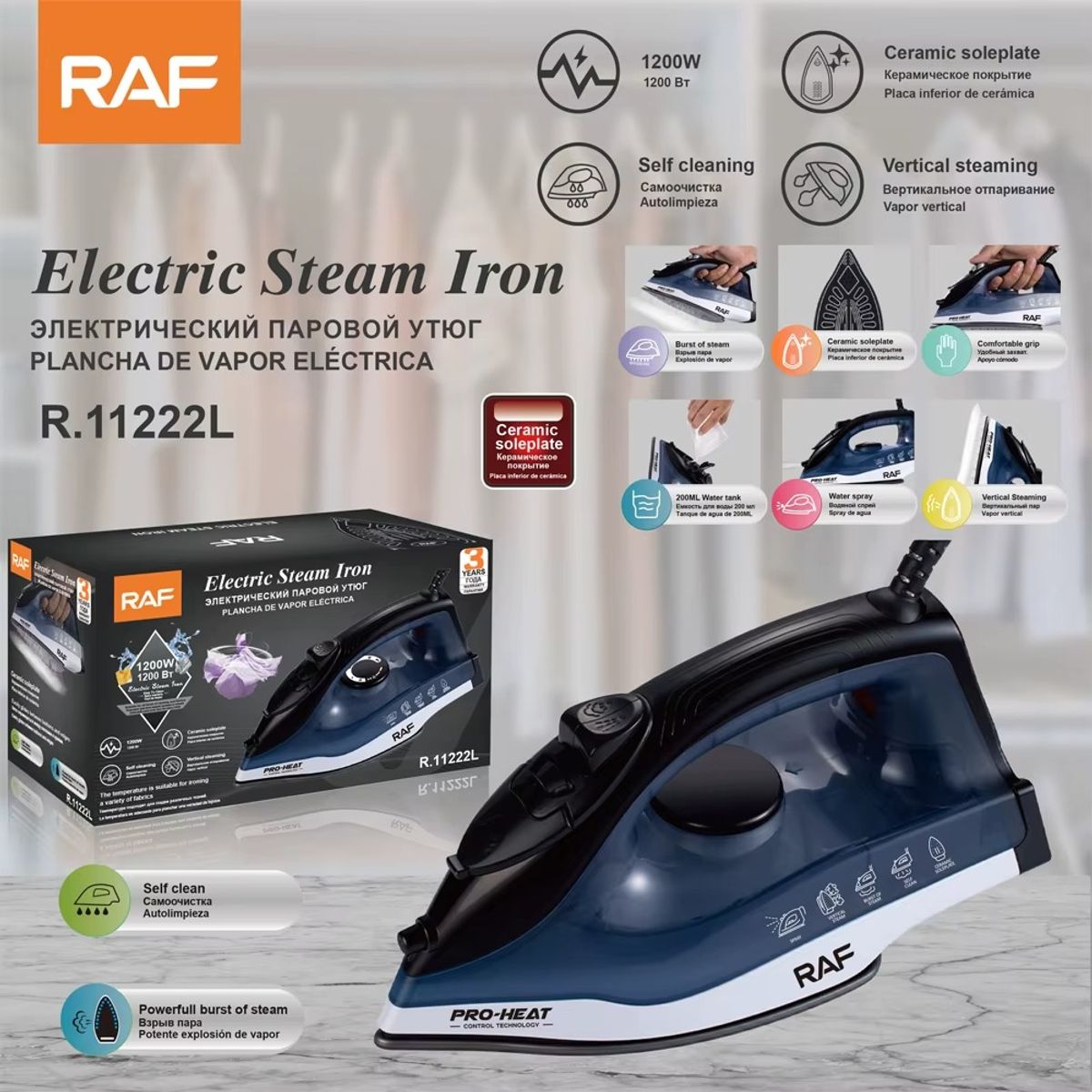 RAFF - Plancha de Vapor RAF Placa Cerámica 1200W R11222L