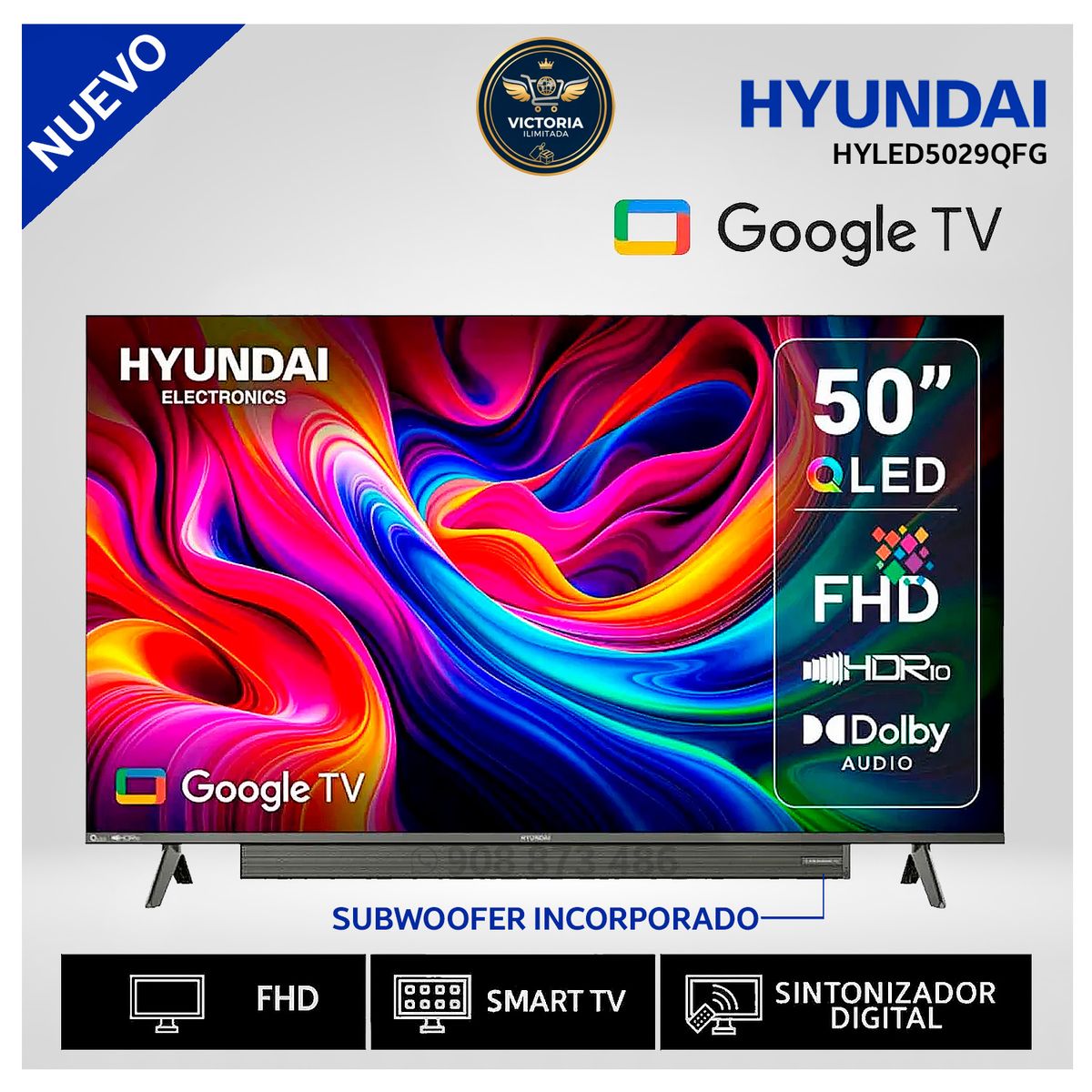 TELEVISOR HYUNDAI 50 QLED SMART TV GOOGLE TV 4K UHD 2025 - HYLED5029QFG, marca HYUNDAI - Foto Principal