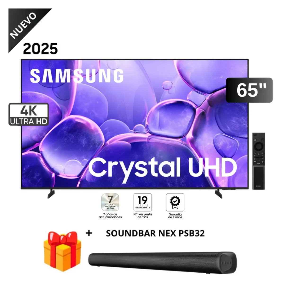 SAMSUNG - Televisor Samsung 65” Crystal 4K 65U8000F 2025 + Soundbar Nex