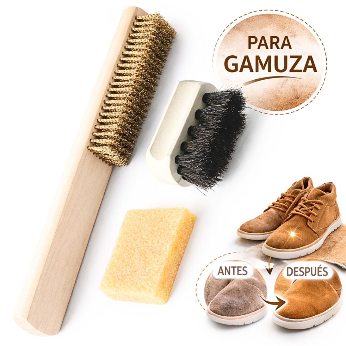 Kit Limpiador Premium Gamuza Cepillo Borrador Escobilla Renovación Mantenimiento Calzado Zapatilla, marca GENERICO - Foto Principal