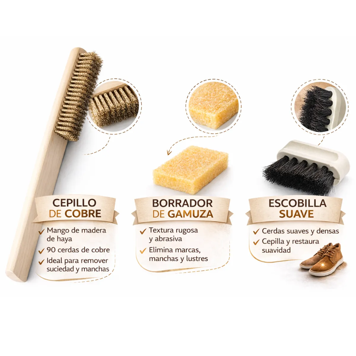 Kit Limpiador Premium Gamuza Cepillo Borrador Escobilla Renovación Mantenimiento Calzado Zapatilla, marca GENERICO - Foto 2