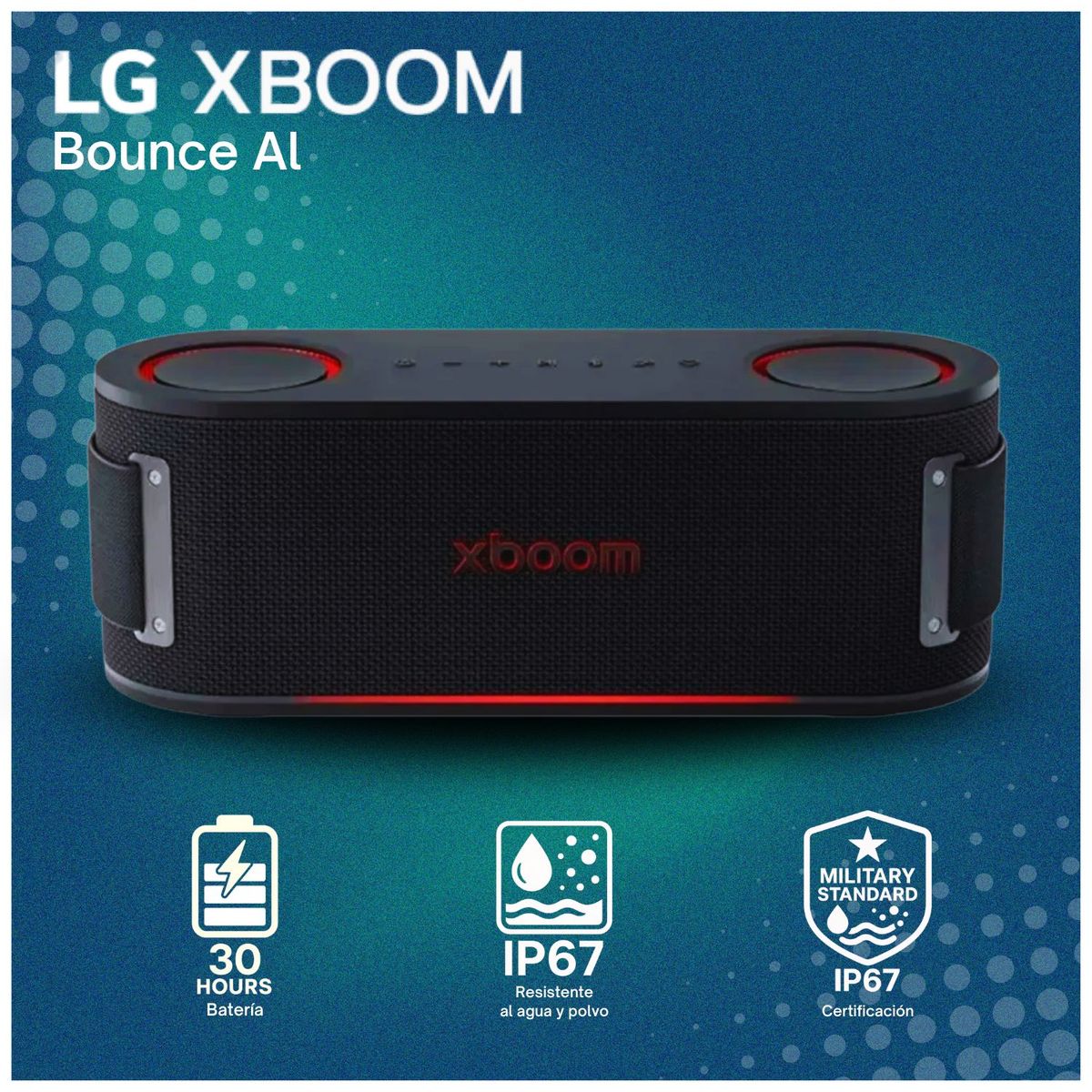 LG - Parlante Bluetooth LG XBOOM Bounce 40W Certifición Militar Ip67 - Negro