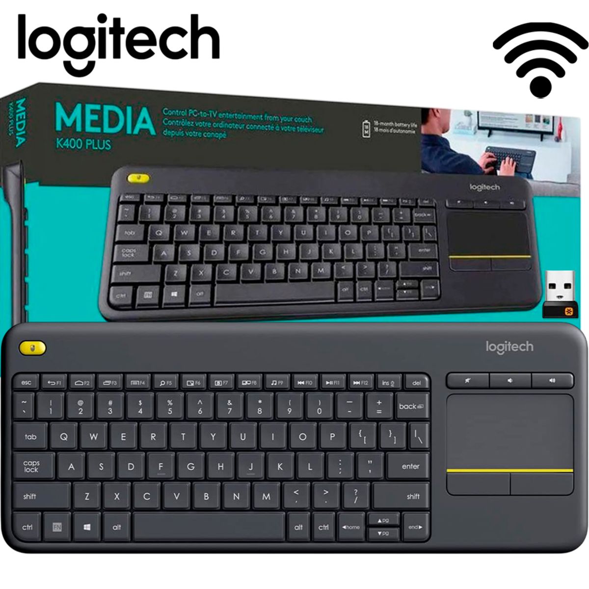 LOGITECH - Logitech K400 Plus  Teclado Inalámbrico con Touchpad