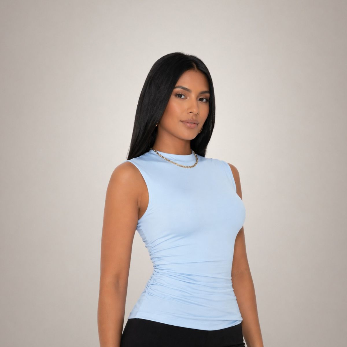 GENERICO - Blusa Sofia Elegante Cuello Alto Ajuste Entallado color Celeste