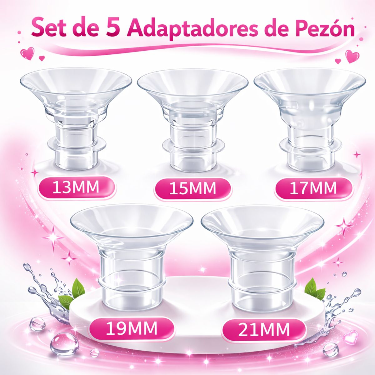 Baby - Set de 5 Adaptadores de Pezón para Extractor de Leche (Eléctrico o Manual)