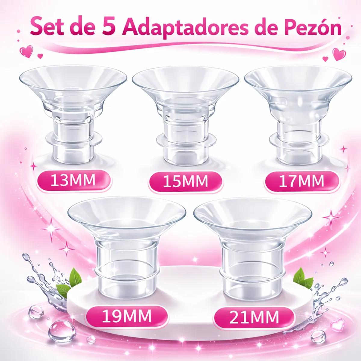 Baby - Set de 5 Adaptadores de Pezón para Extractor de Leche (Eléctrico o Manual)