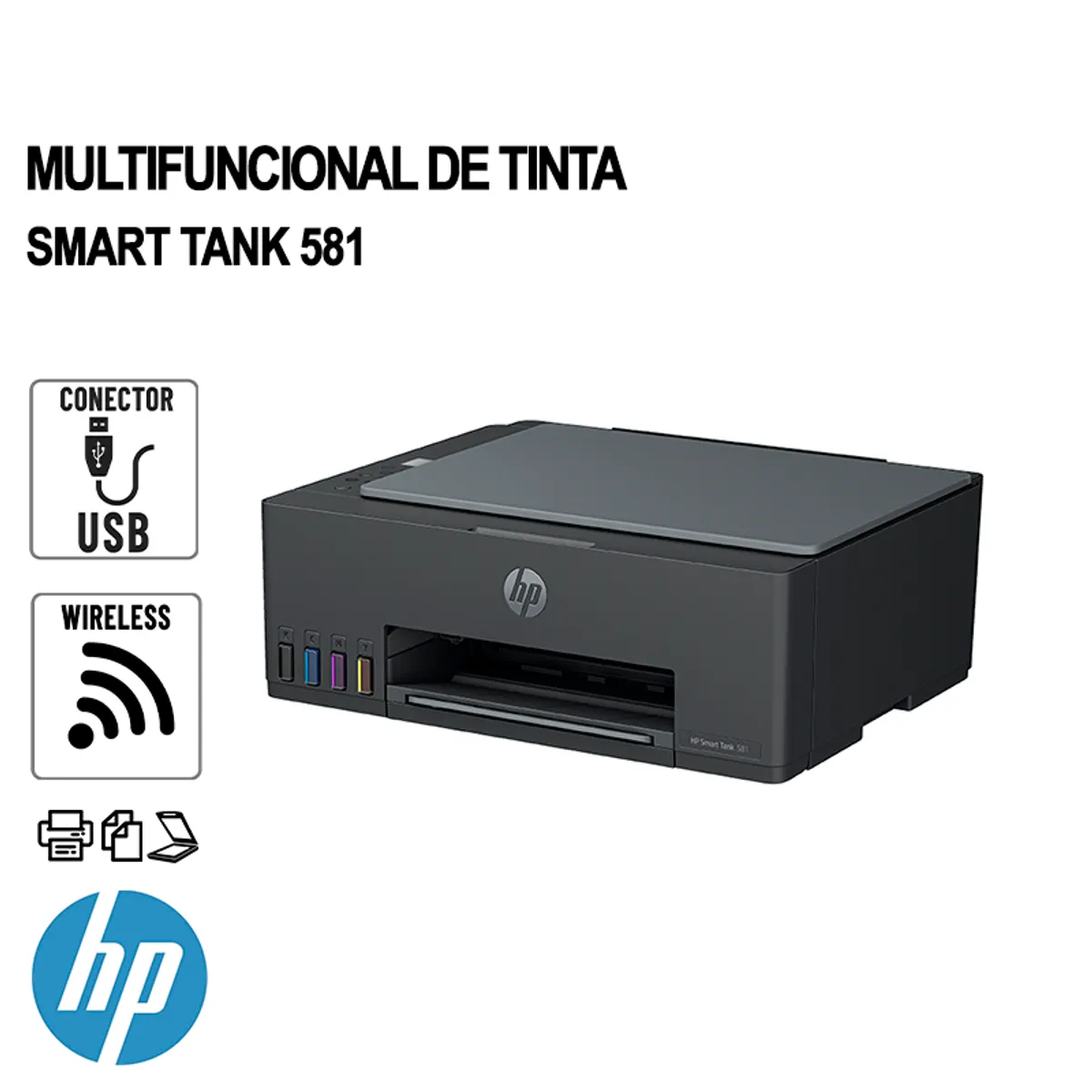 IMPRESORA DE TINTA HP SMART TANK 581 WI-FI - USB, marca HP - Foto Principal