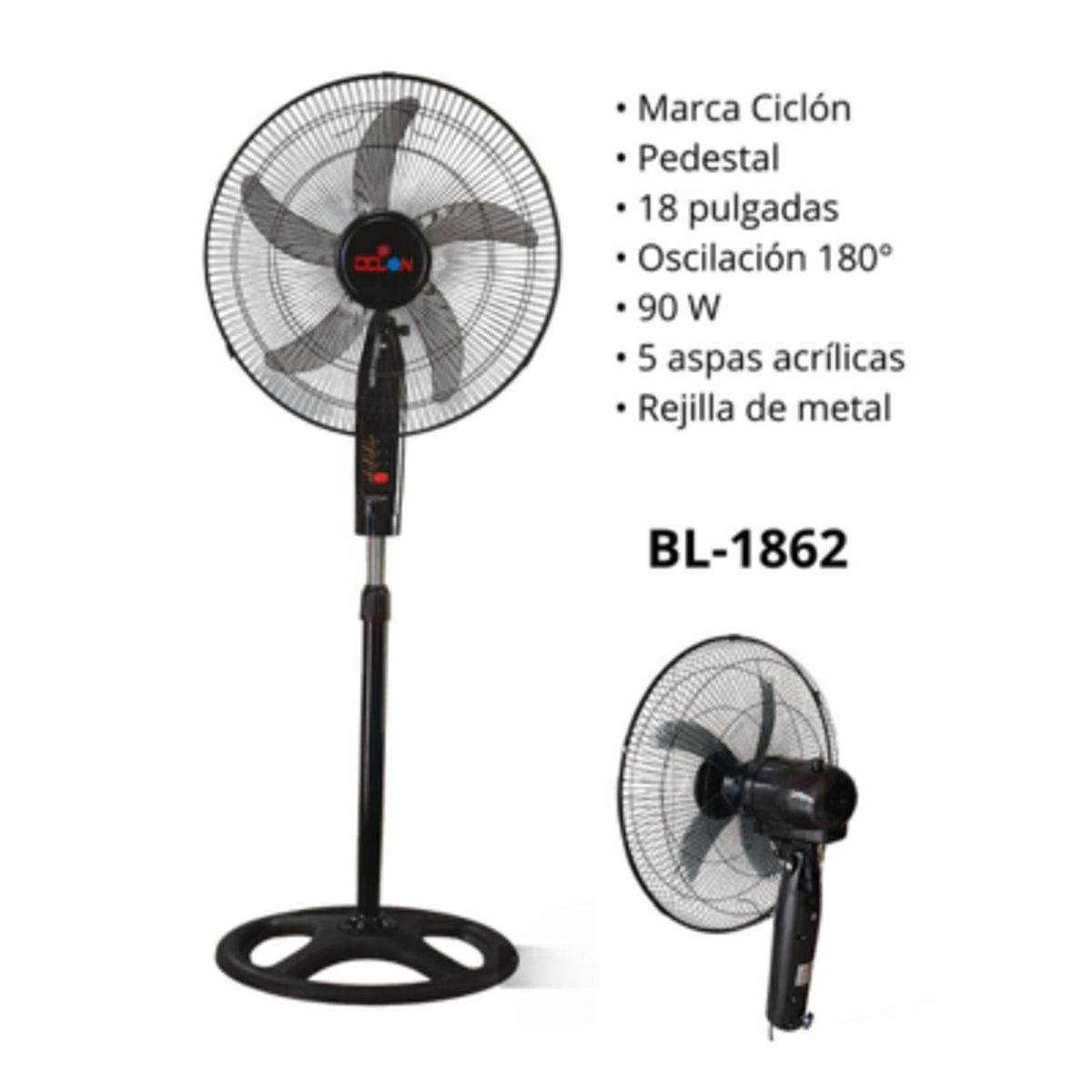 GENERICO - VENTILADOR CICLON 18"  POTENCIA 100 WAT CON CONTROL REMOTO TEMPORIZADOR