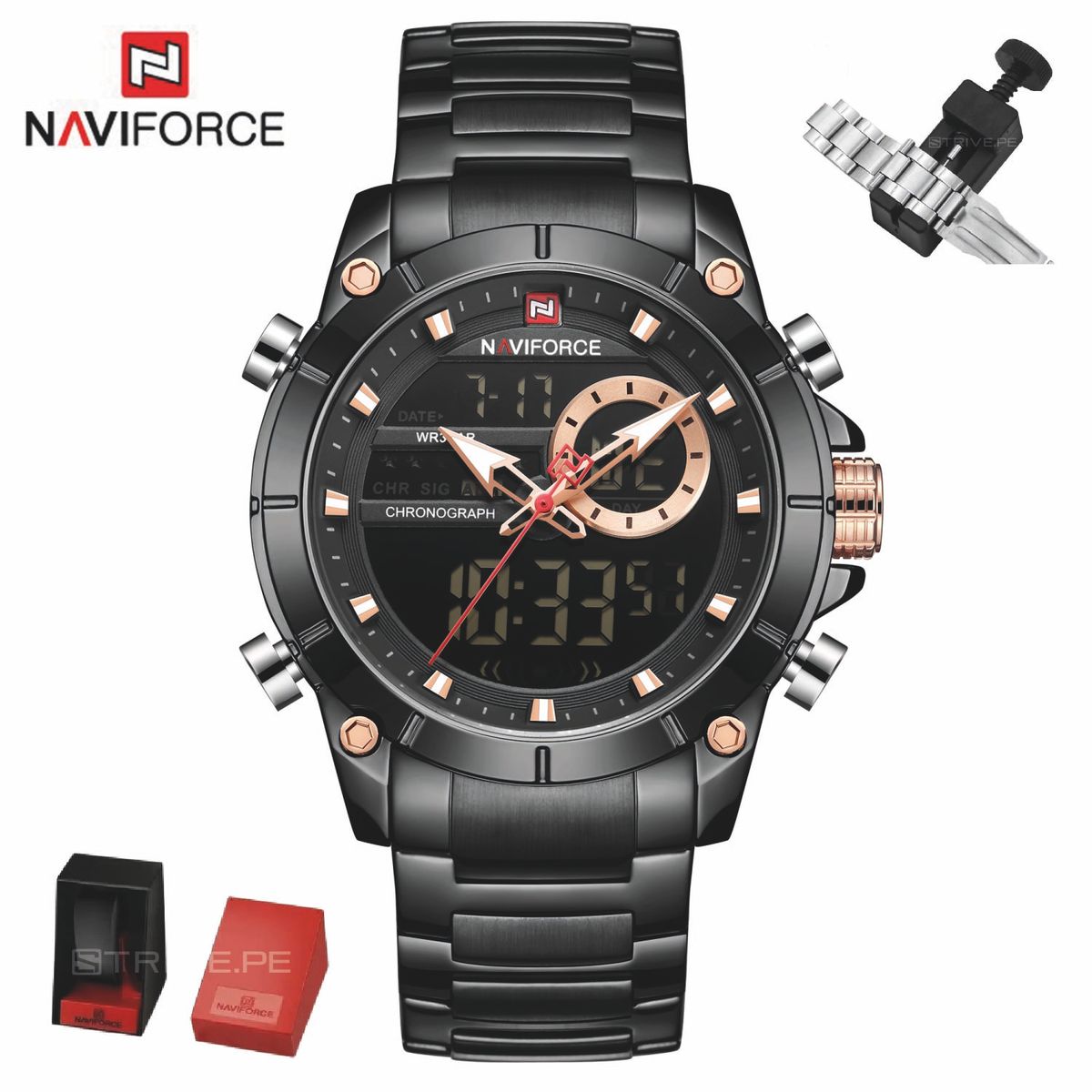 NAVIFORCE - Reloj Naviforce Hombre NF9163 NEGRO NEGRO Digital Analógico Inoxidable
