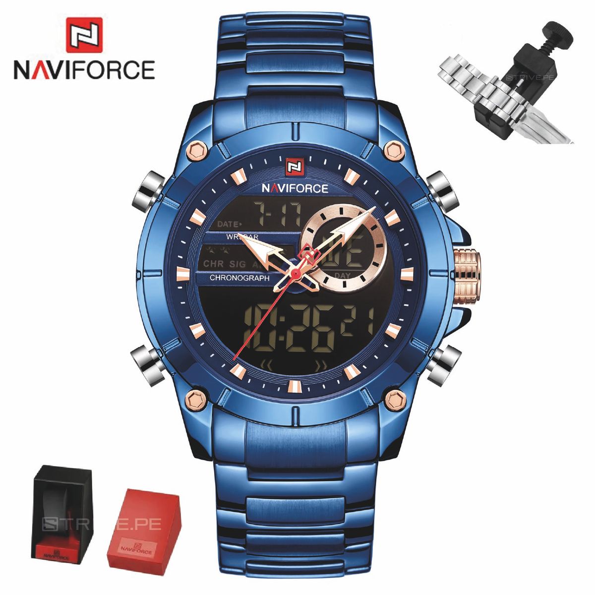 NAVIFORCE - Reloj Naviforce Hombre NF9163 AZUL Digital Analógico Inoxidable