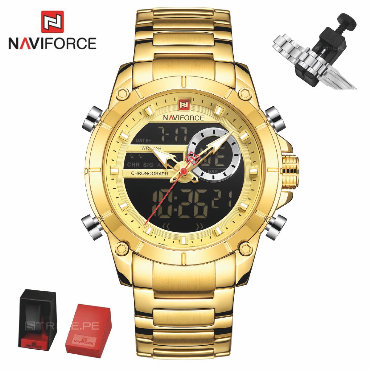 NAVIFORCE - Reloj Naviforce Hombre NF9163 DORADO Digital Analógico Inoxidable