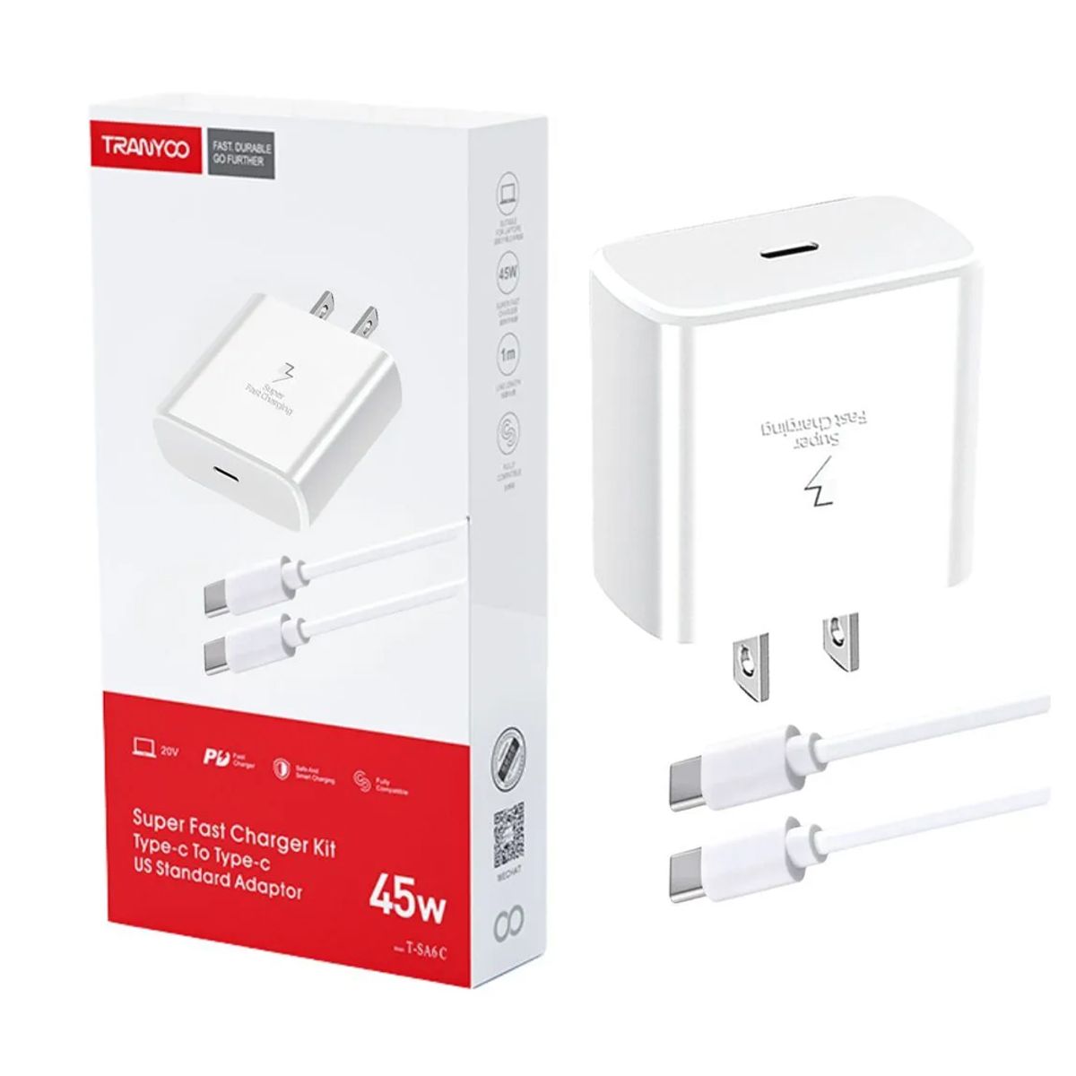 TRANYOO - Cargador 45W Tipo-C a Tipo-C Carga Súper Rápida TRANYOO T-SA6C