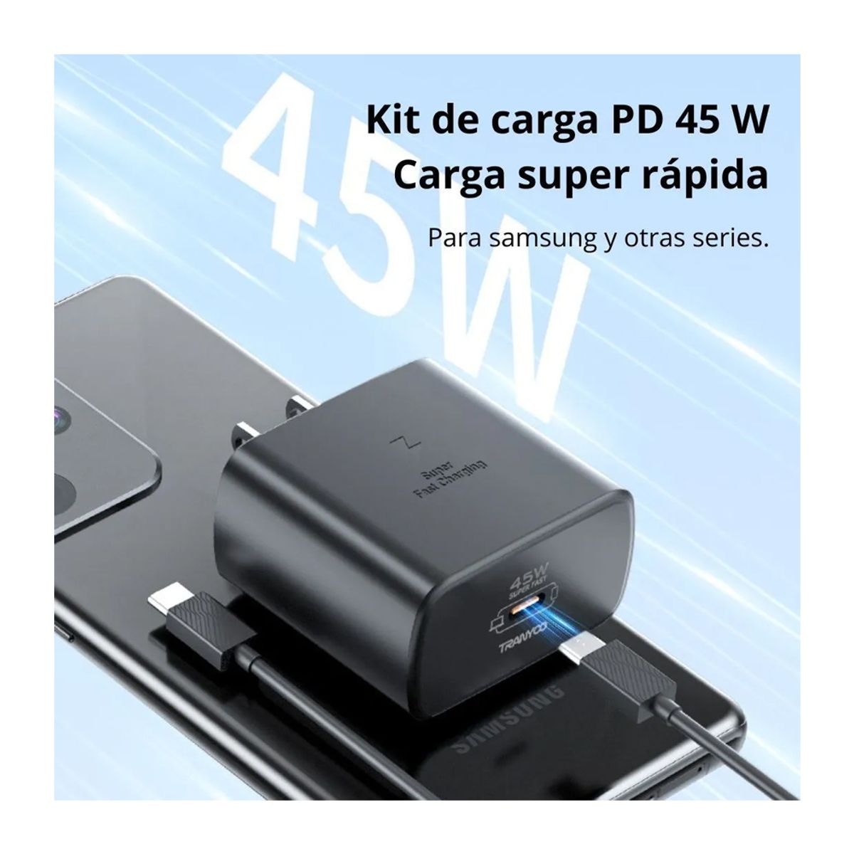 TRANYOO - Cargador 45W Tipo-C a Tipo-C Carga Súper Rápida TRANYOO T-SA6C
