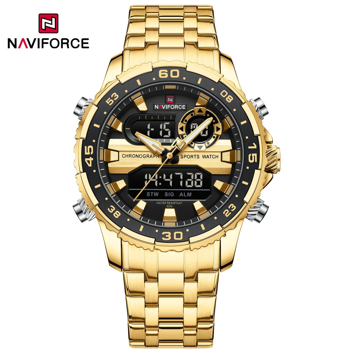 NAVIFORCE - Reloj Naviforce para Hombre NF9234 Oro Dorado Digital Analógico Inoxidable