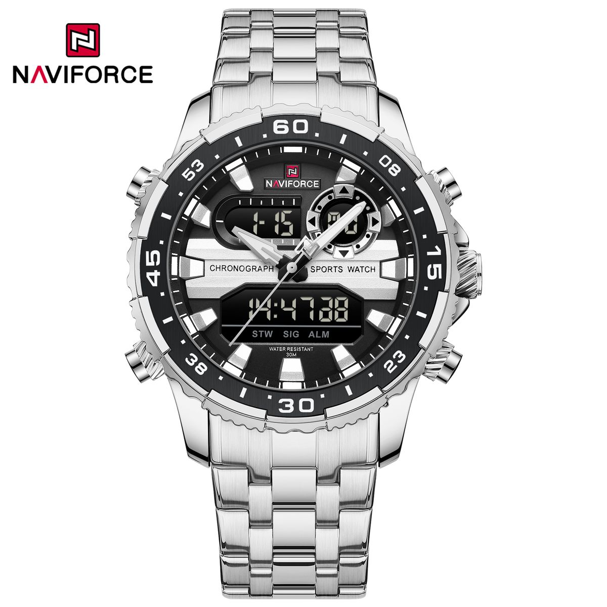 NAVIFORCE - Reloj Naviforce para Hombre NF9234 Plata Digital Analógico Inoxidable