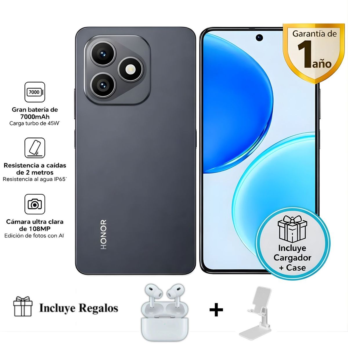 HONOR - Celular Honor X8d 8GB RAM 256GB 6.77 pulg Negro con Regalos Incluidos