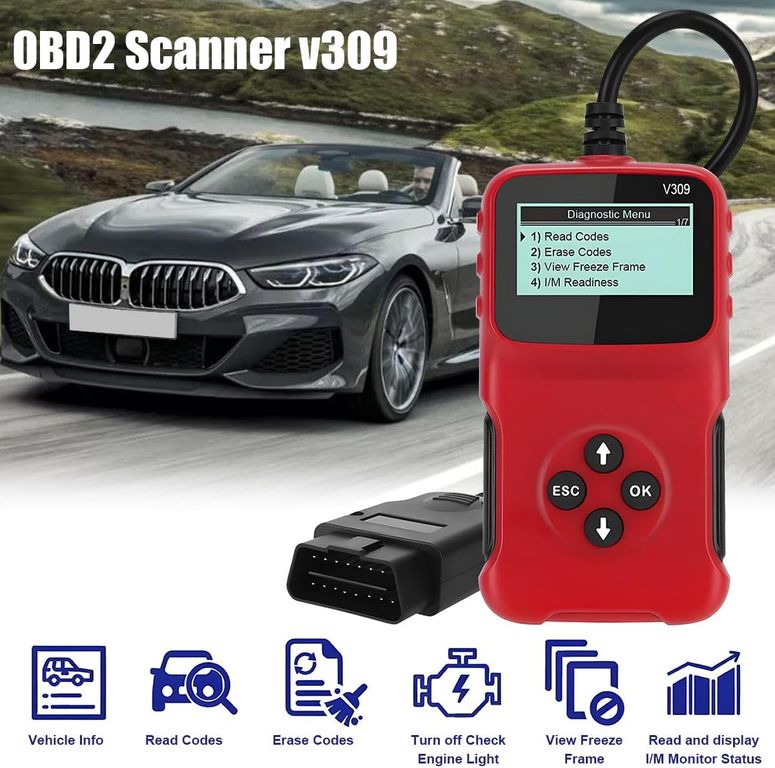 Escáner Automotriz OBD2 V309 Lector de Códigos y Borrador Check Engine ...