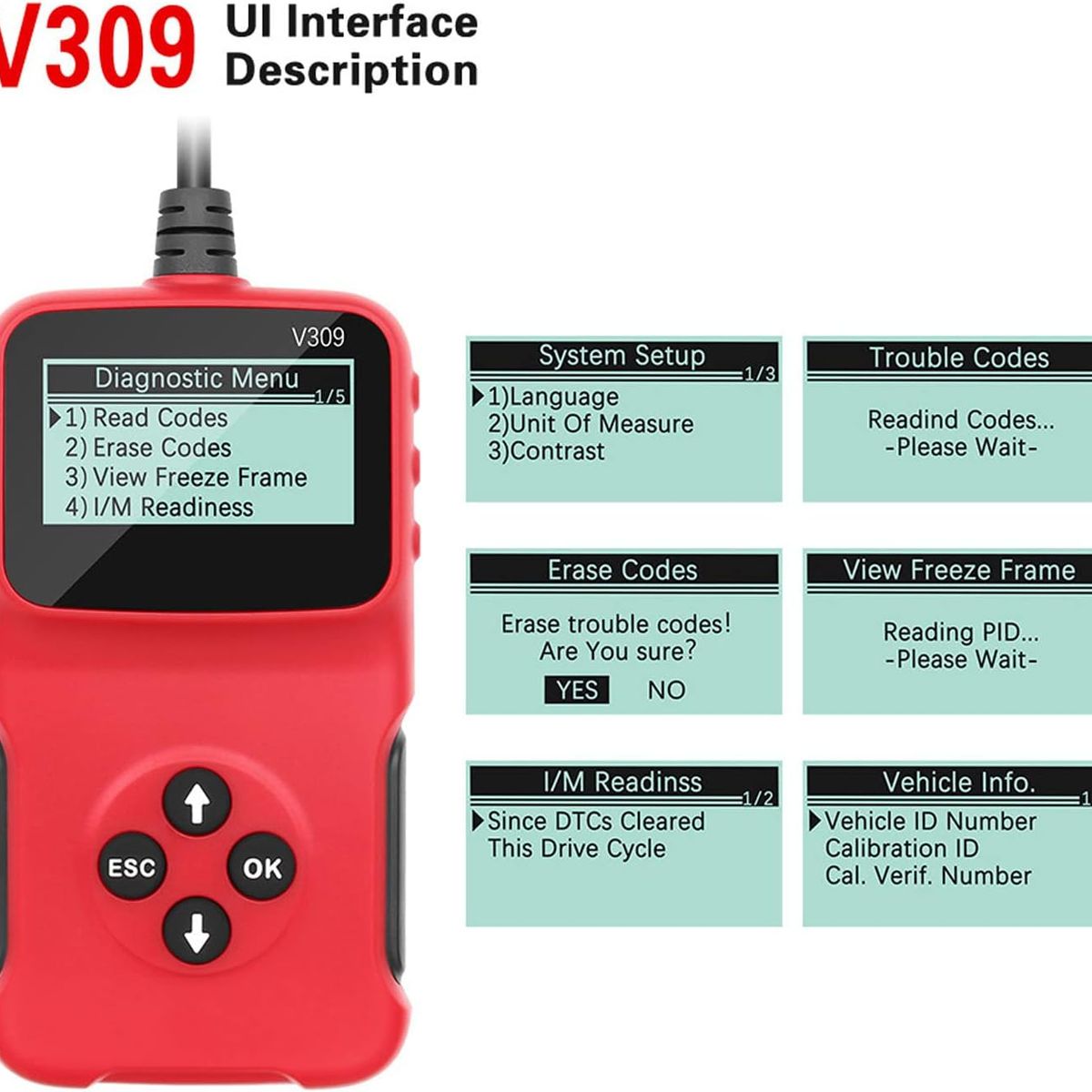 OEM - Escáner Automotriz OBD2 V309 Lector de Códigos y Borrador Check Engine