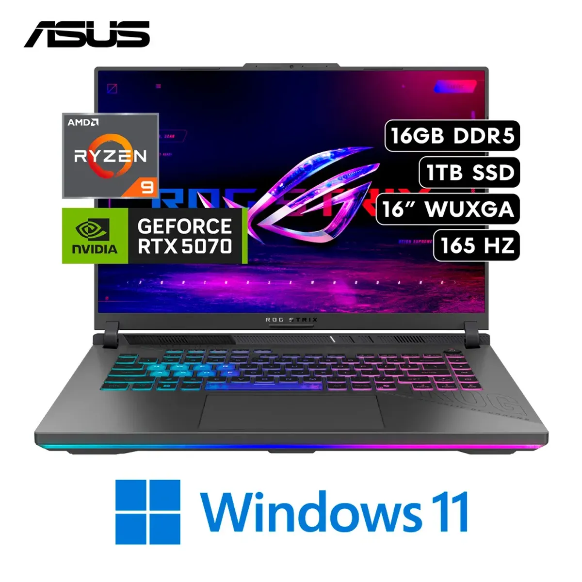 ASUS - Laptop Asus ROG STRIX G16  Ryzen 9-8940HX 16GB RAM 1TB SSD RTX5070-8GB 16FHD+ 165HZ WIN11.