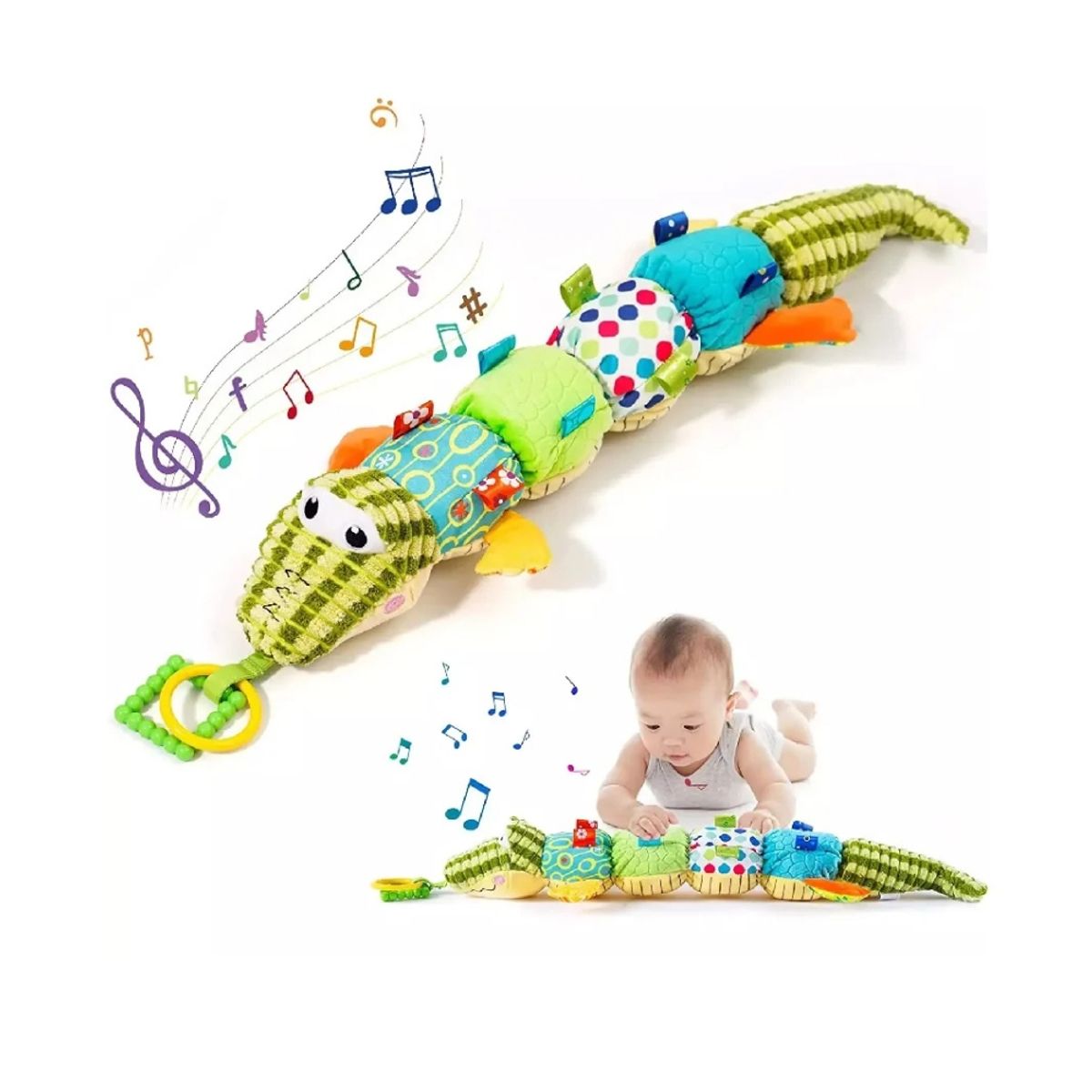 GENERICO - Cocodrilo Sonajero Musical Peluche Apego Sensorial