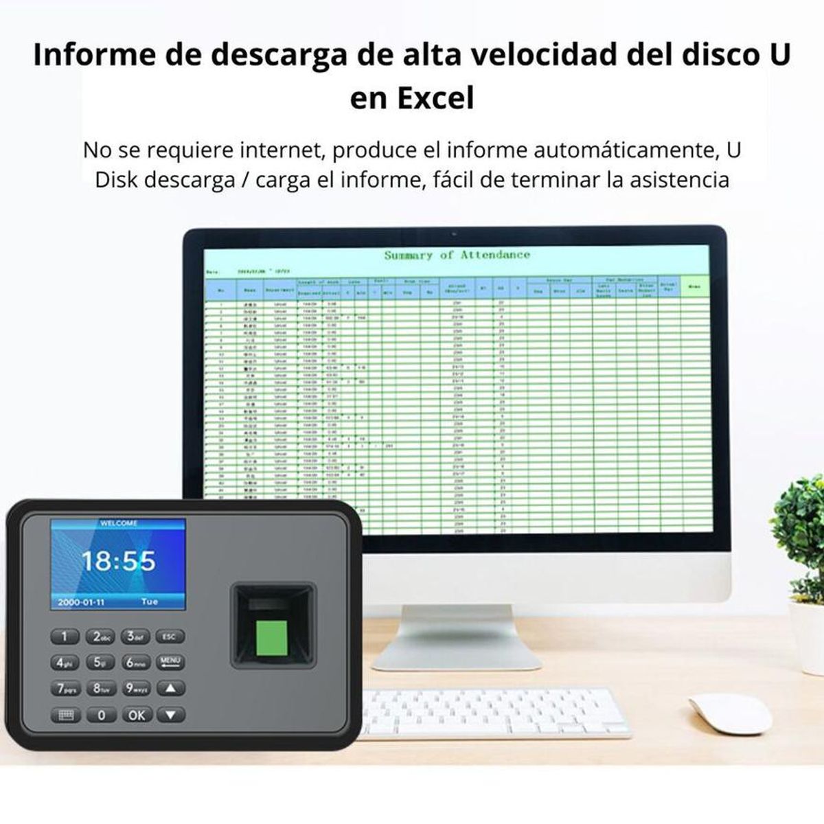OEM - Reloj Marcador de Huella Digital para Empresas Sin Software - Exportación USB