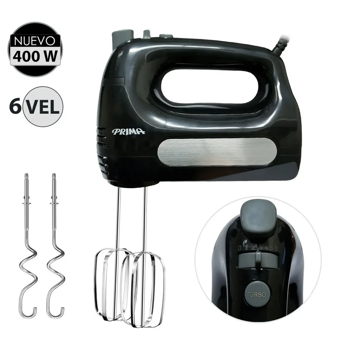 PRIMA - Batidora de Mano 400 Watts 6 Velocidades HM9105E Negro