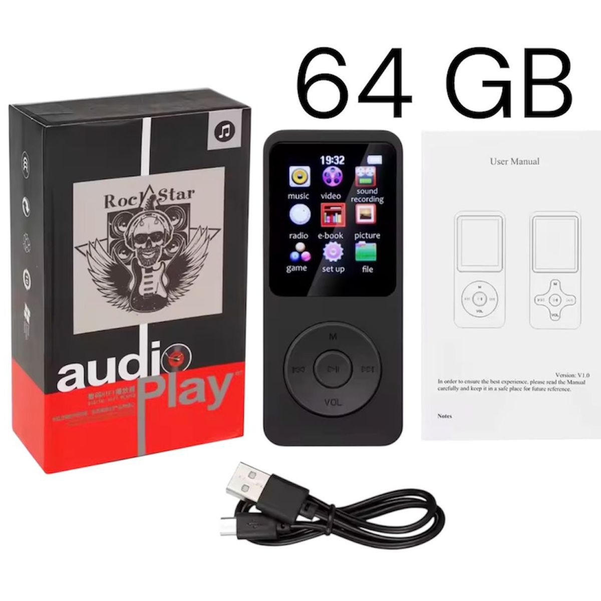 GENERICO - REPRODUCTOR MP3 64 GB BLUETOOTH NEGRO FM