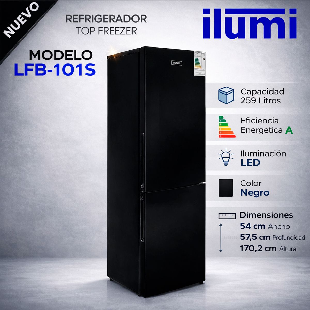 ILUMI - REFRIGERADORA  NEGRA ILUMI RE-275BK