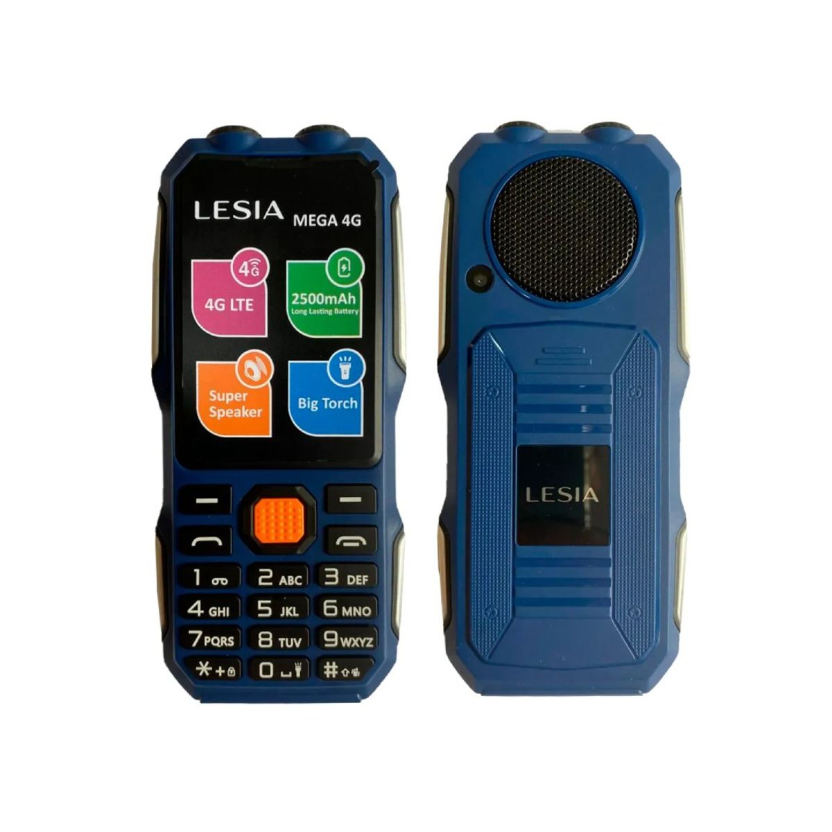 LESIA - Celular Básico Lesia Mega 4G Todo Terreno Azul + Audífonos Lenovo HE05X