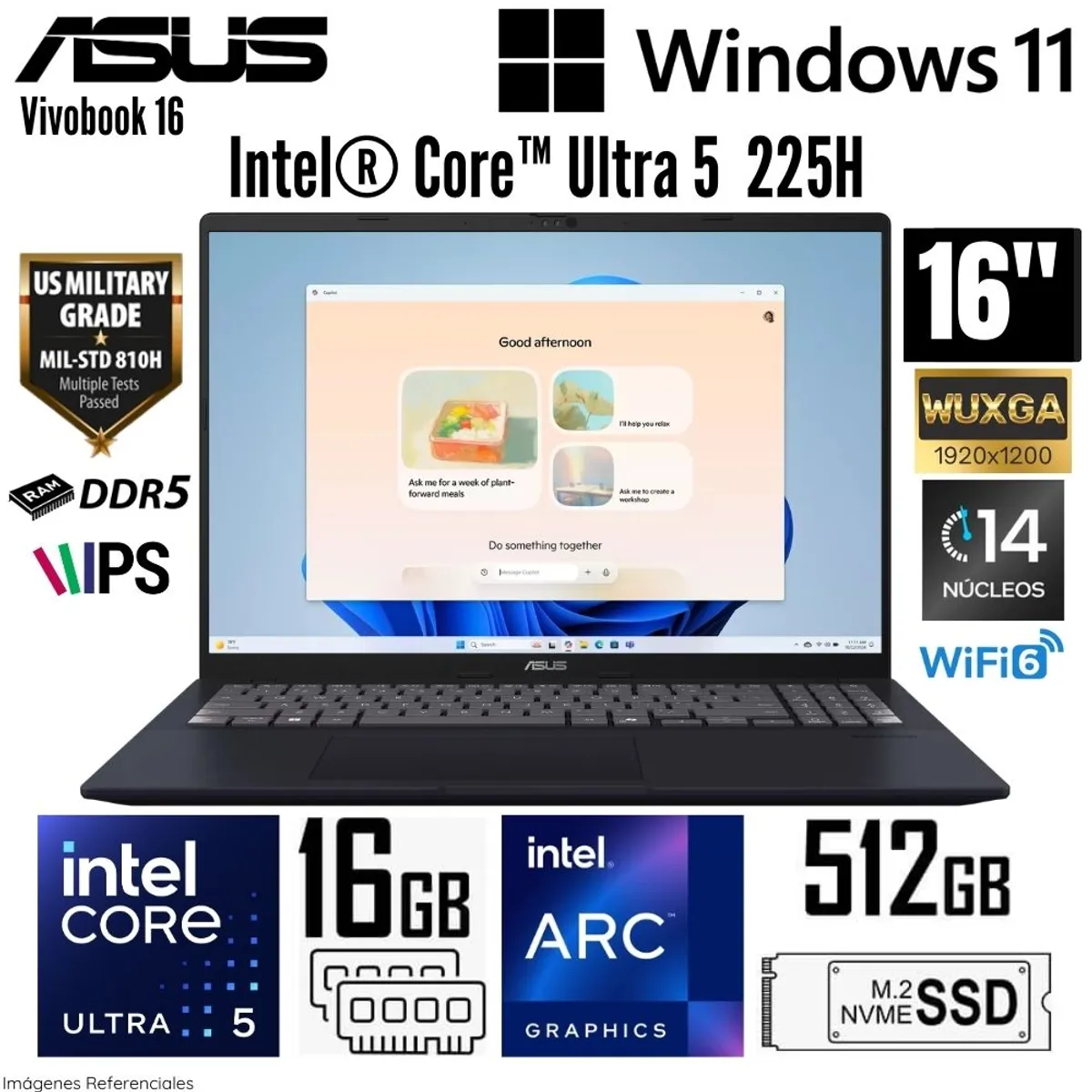 ASUS - Laptop Asus Vivobook 16 X1607CA-MB058 Intel Core Ultra 5 225H 16GB RAM 512GB SSD 16"  WUXGA