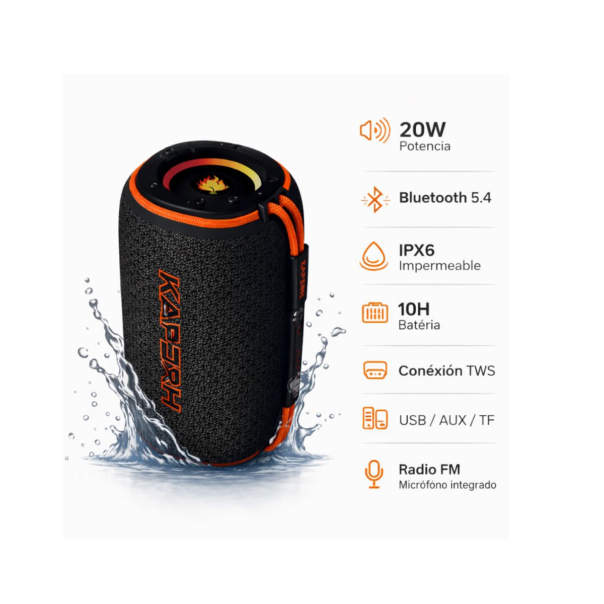 GENERICO - Kaperh KABOOM Parlante Bluetooth 20W Impermeable