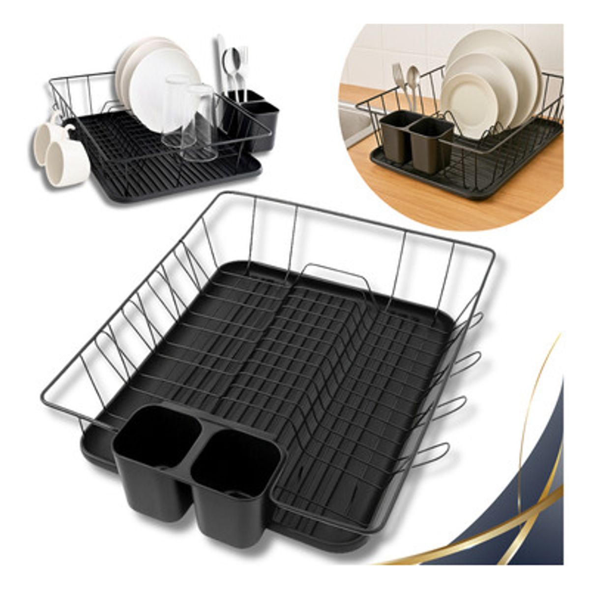 Escurridor de Platos de Metal con Bandeja Extraíble - Secador de Vajilla Elegante, marca OEM - Foto Principal