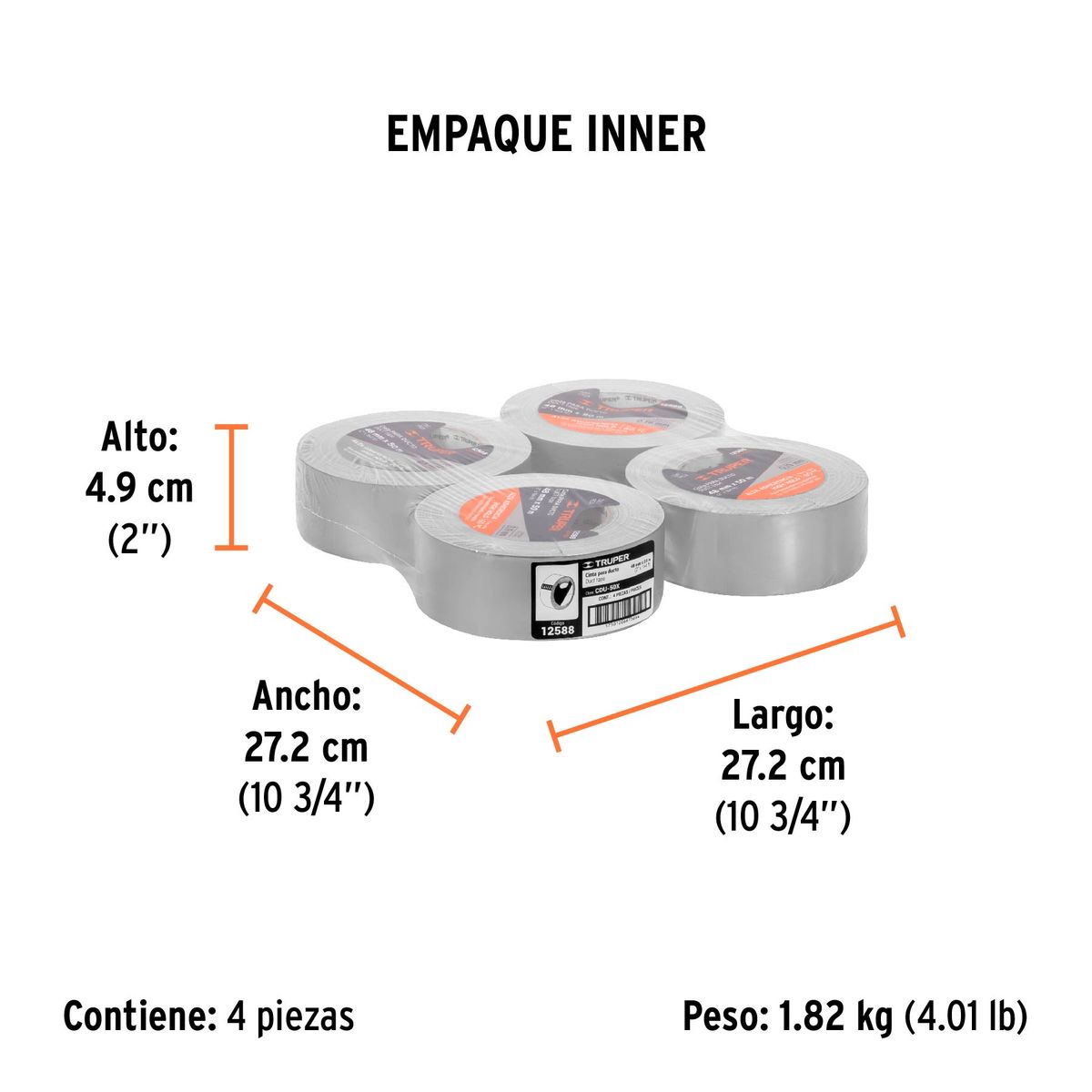 TRUPER - Cinta para ducto 50m x 48mm, espesor 0.19mm TRUPER 12588
