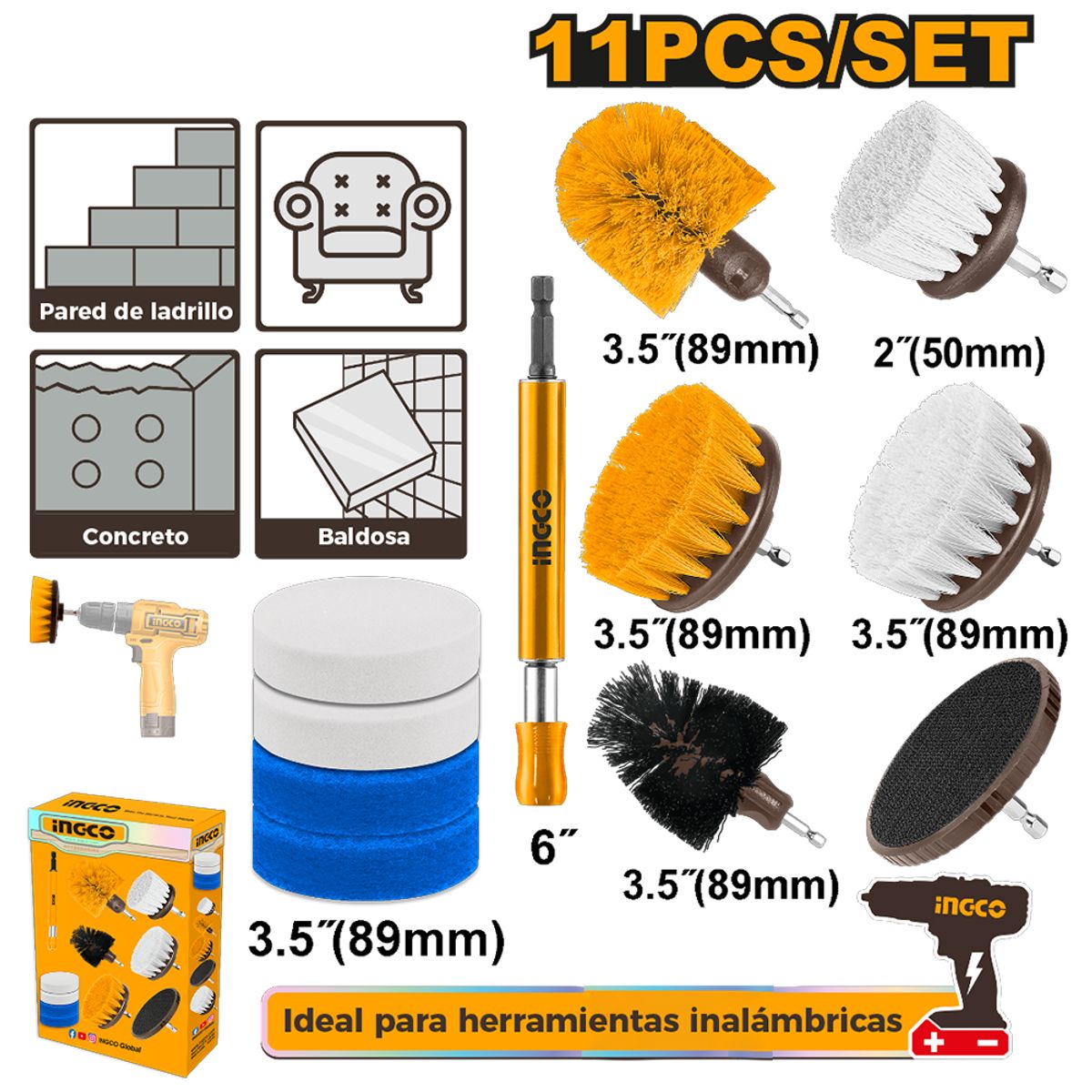 INGCO TOOLS - SET 11 CEPILLOS DE LIMPIEZA PARA TALADRO INGCO WCB1101