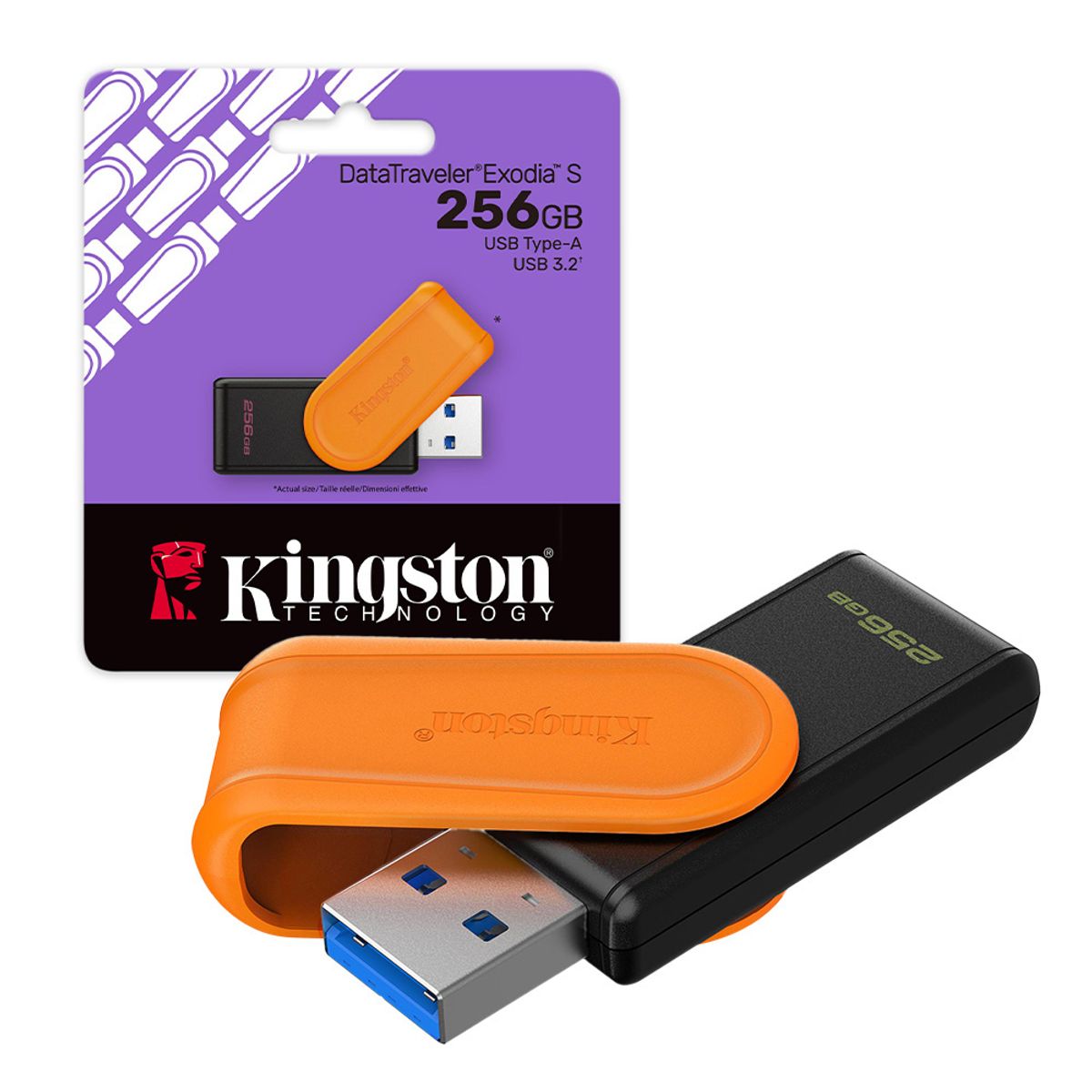KINGSTON - Memoria USB 256GB Kingston DataTraveler Exodia S USB 3.2 Gen 1 Naranja