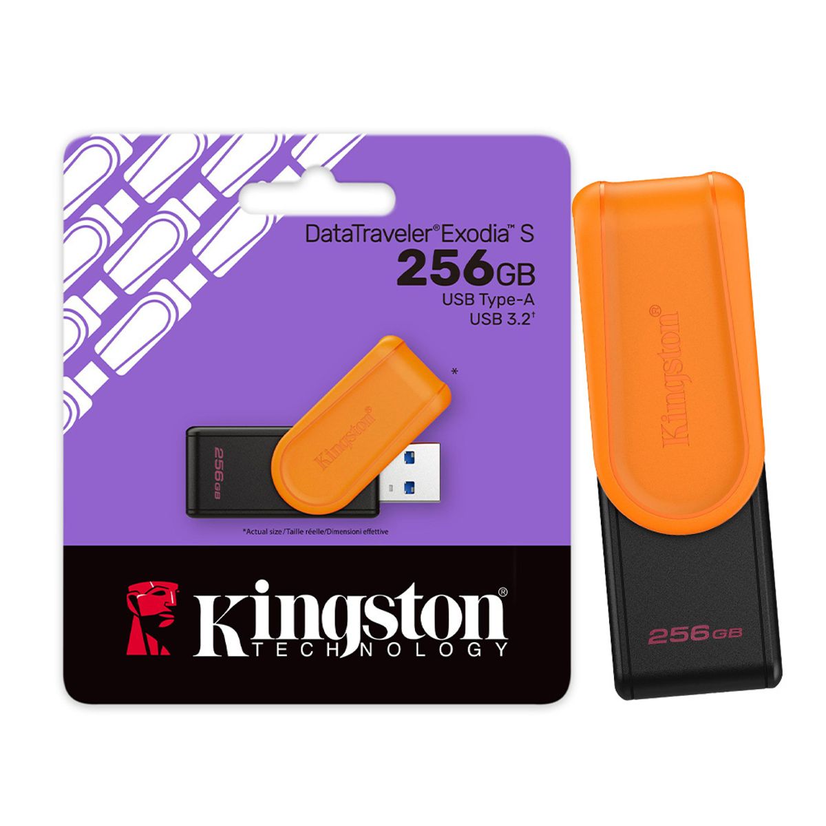 KINGSTON - Memoria USB 256GB Kingston DataTraveler Exodia S USB 3.2 Gen 1 Naranja