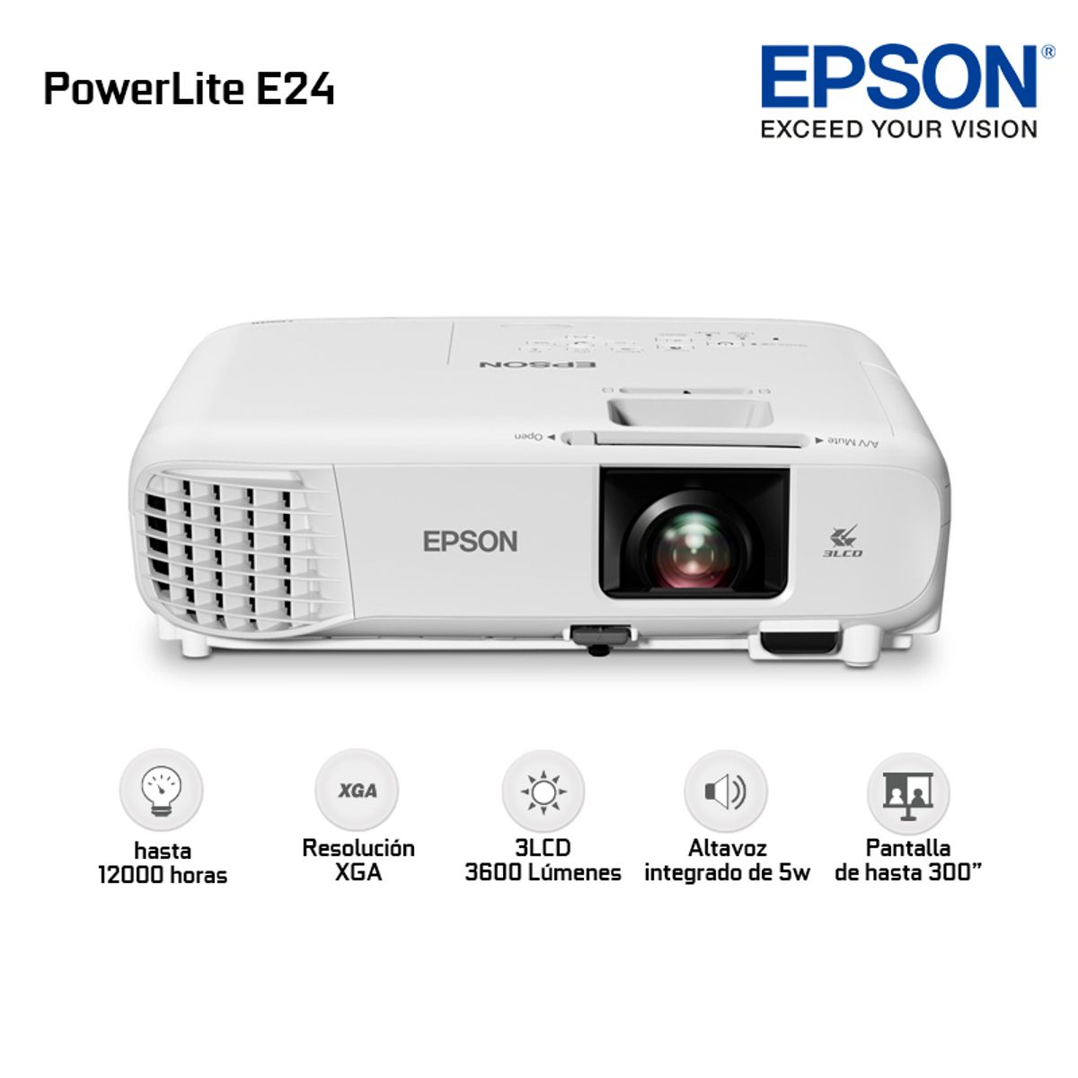 EPSON - Proyector Epson PowerLite E24 XGA 1024x768 3600 Lumens 3LCD V11HB51021