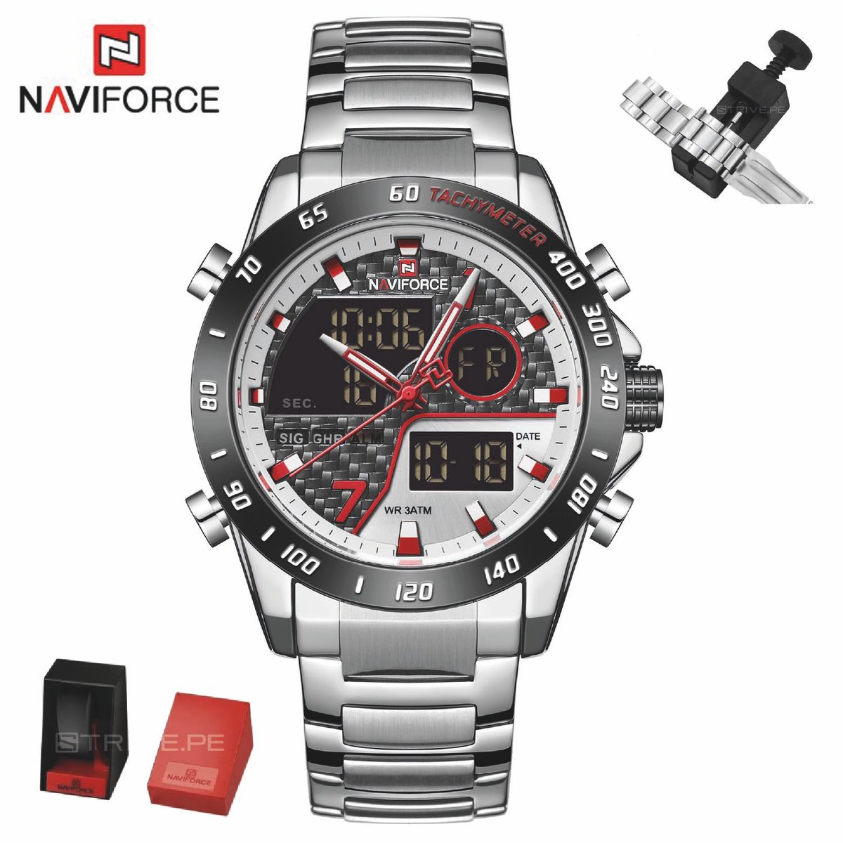 NAVIFORCE - Reloj Naviforce Hombre NF9171 PLATA GRIS Digital Analógico Acero Inoxidable Dual