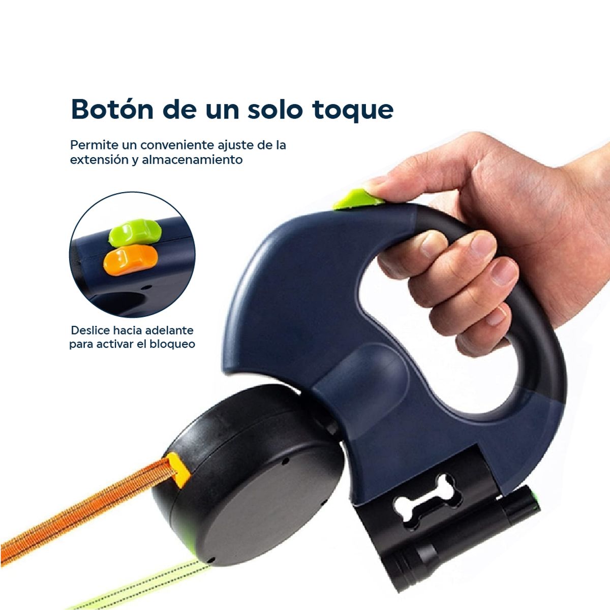 TRENDY TECH E I R L - Correa Doble Ajustable Retráctil para Mascotas con Linterna