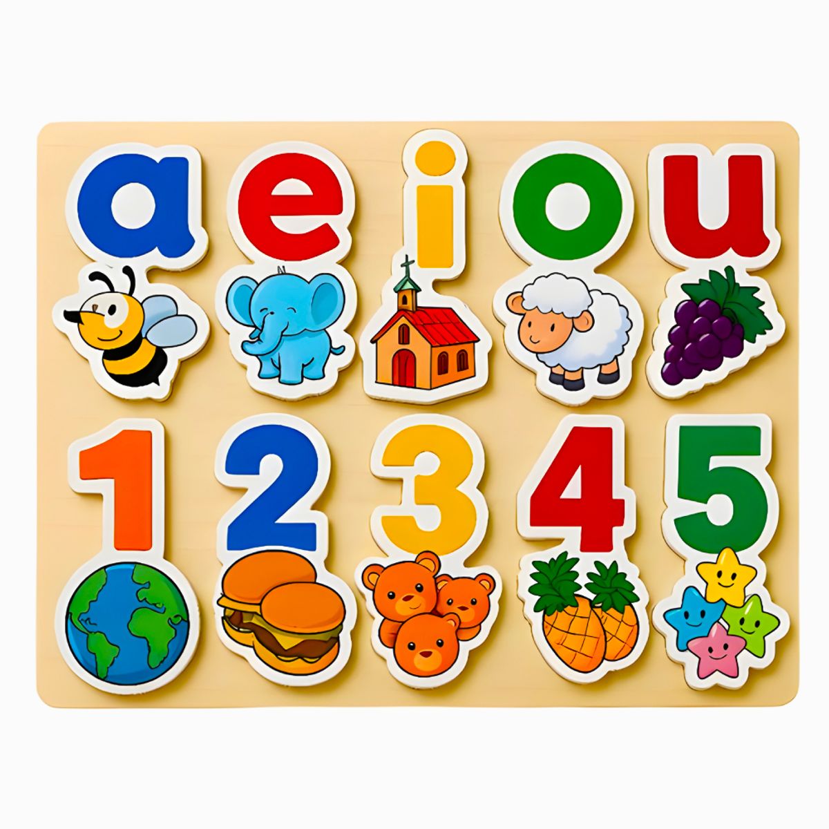 GENERICO - Rompecabezas de Madera Vocales y Números 20 Piezas