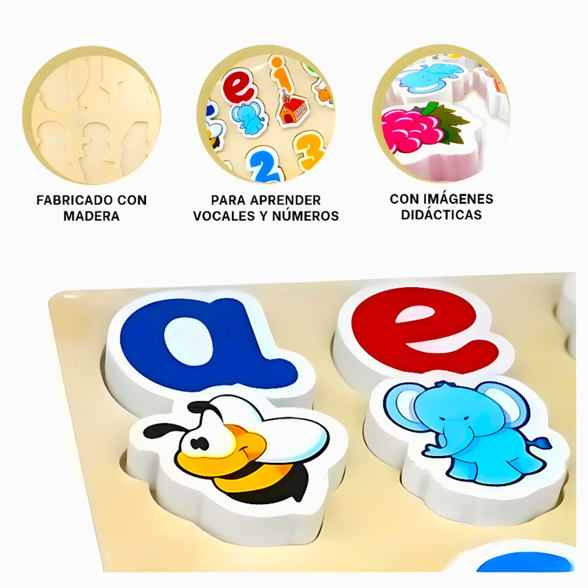 GENERICO - Rompecabezas de Madera Vocales y Números 20 Piezas