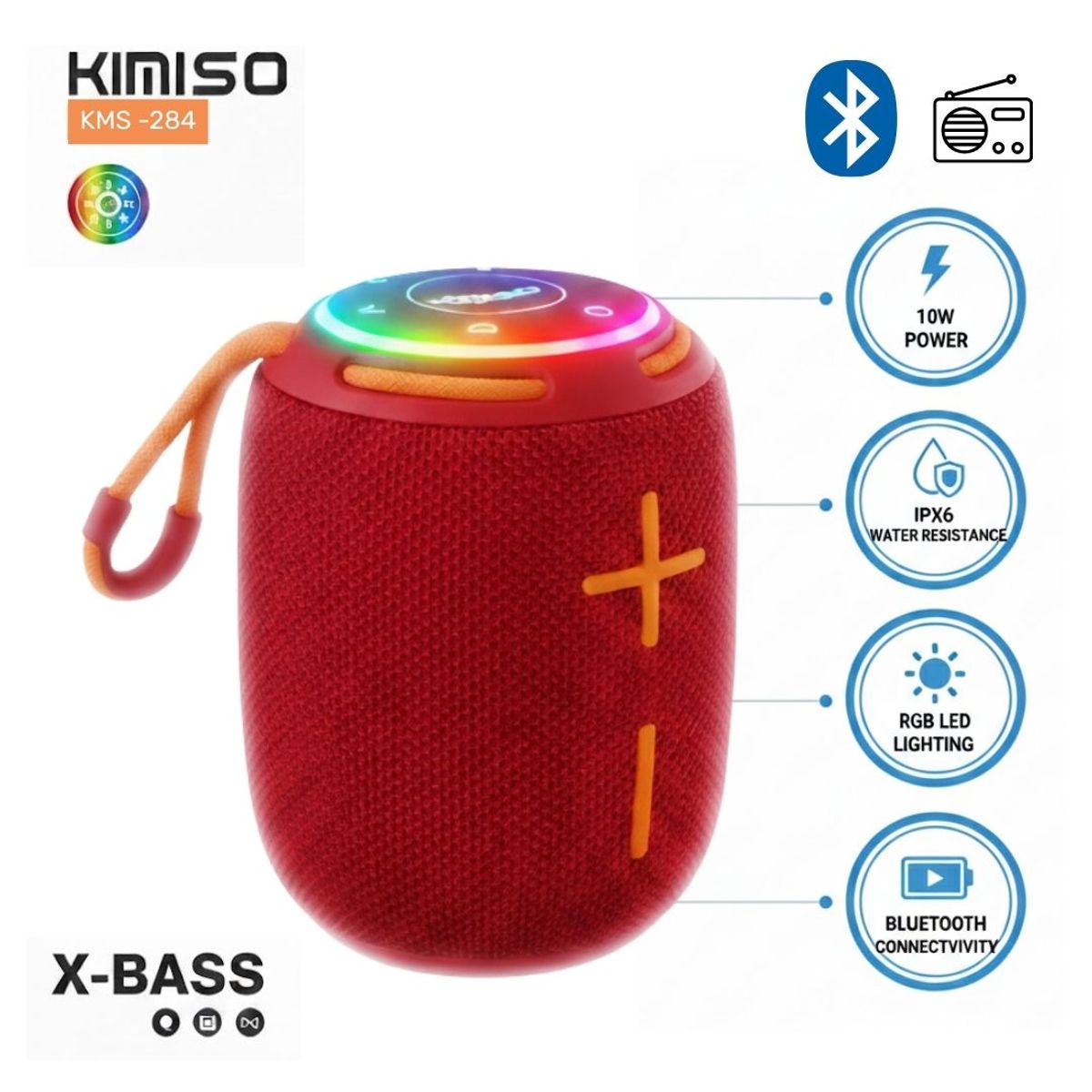GENERICO - PARLANTE KIMISO KMS 284 BLUETOOTH PORTÁTIL - ROJO