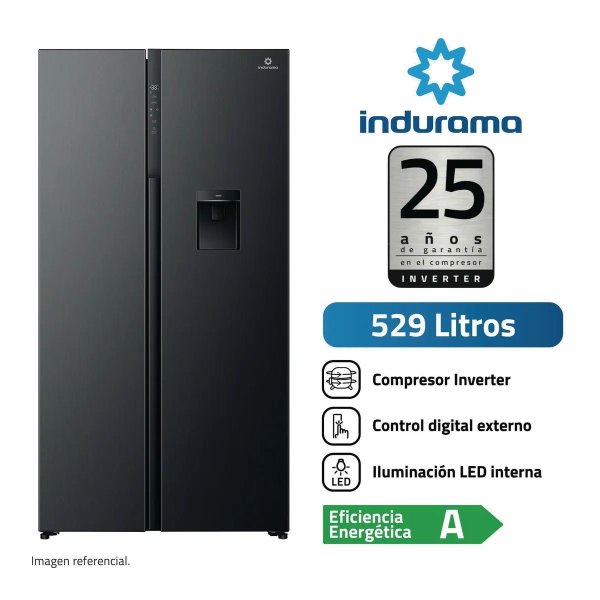 INDURAMA - Refrigeradora Negro Side by Side 529L RI-795DNI Indurama