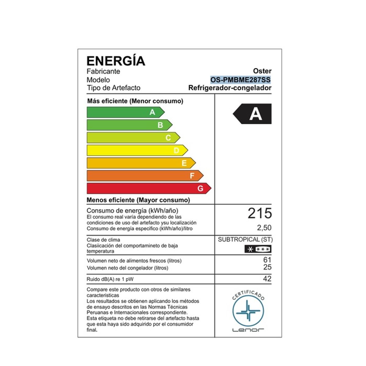 OSTER - Frigobar Oster 86 Litros Silver – Modelo OS-PMBME287SS