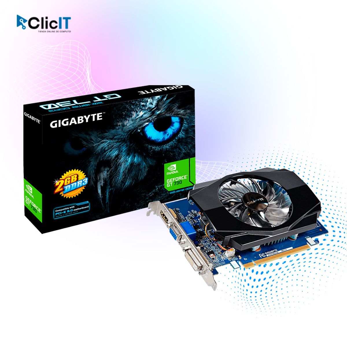 GIGABYTE - TARJETA DE VIDEO GIGABYTE GEFORCE GT 730 2GB DDR3, 64-BIT, VGA, HDMI (PN:GV-N730D3-2GI)