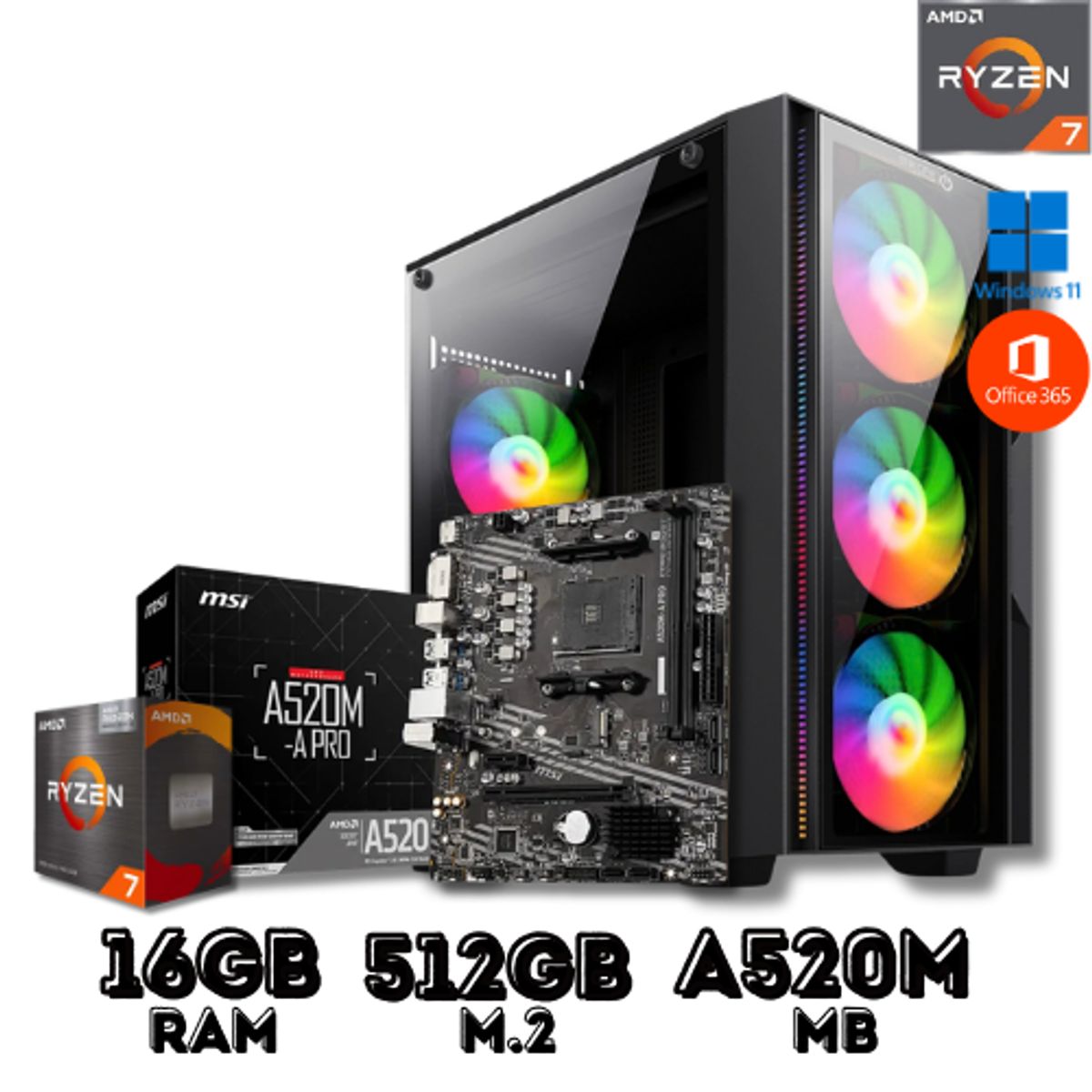 AMD - PC GAMER AMD RYZEN 7 5700G 16GB RAM 512GB SSD