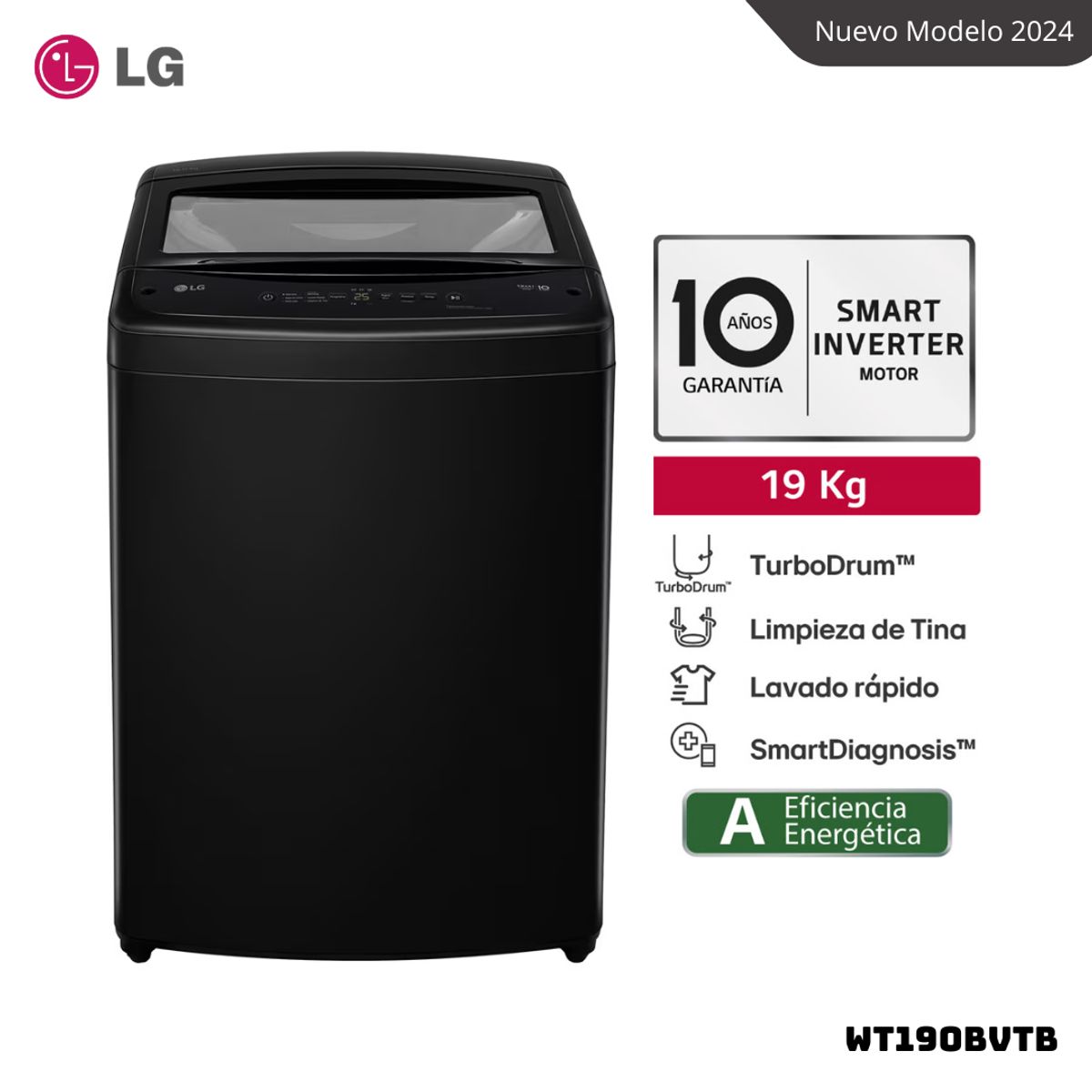 LG - LAVADORA LG TURBODRUM 19 KG CARGA SUPERIOR ONYX NEGRO - WT19OBVTB