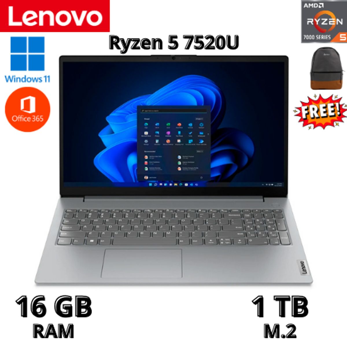 LENOVO - Laptop Lenovo V15 G4 AMN, 15.6" FHD TN, AMD Ryzen 5 7520U 2.8/4.3GHz, 16GB Ram 1TB SSD