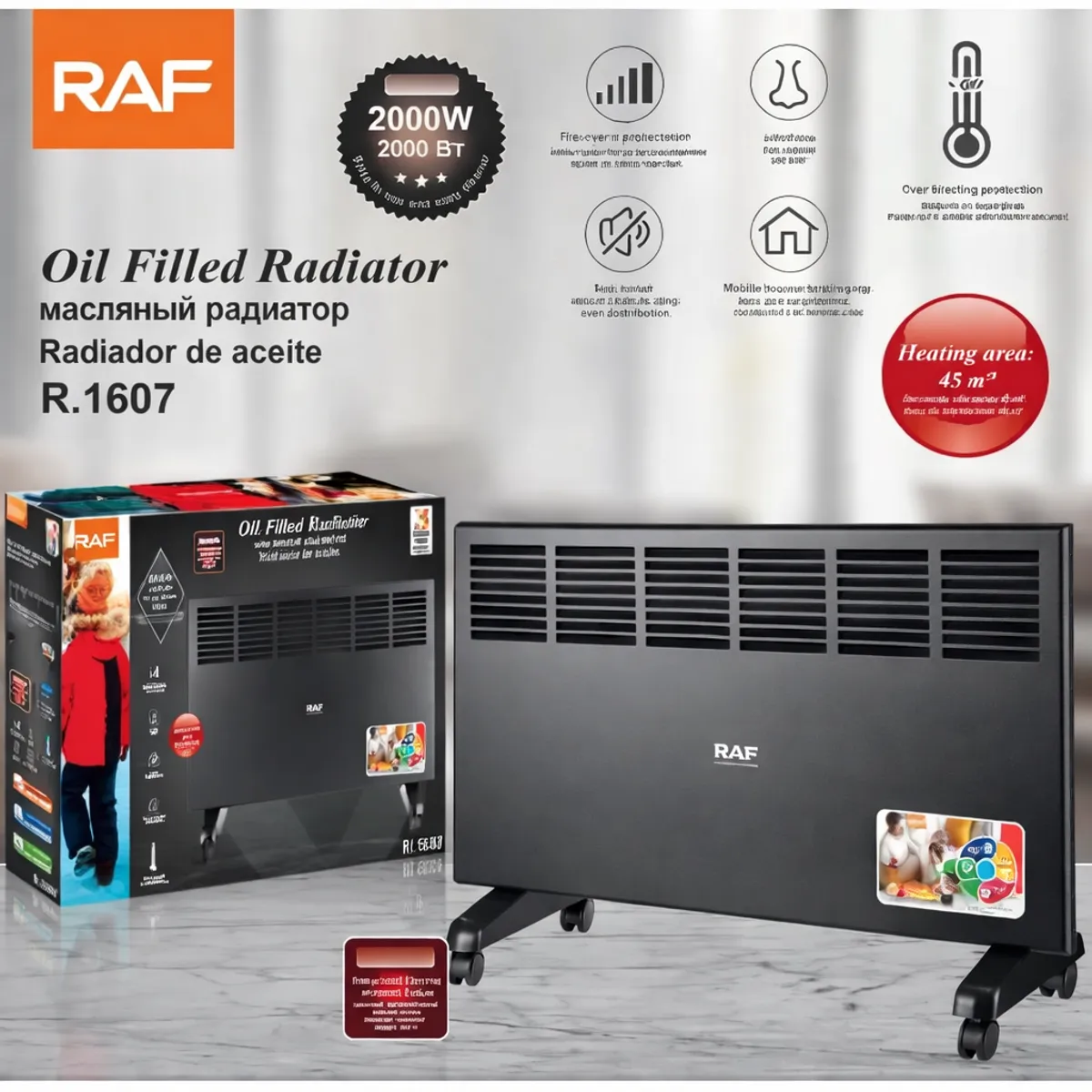 RAFF - RADIADOR DE ACEITE 2000W R.1607 RAF NEGRO