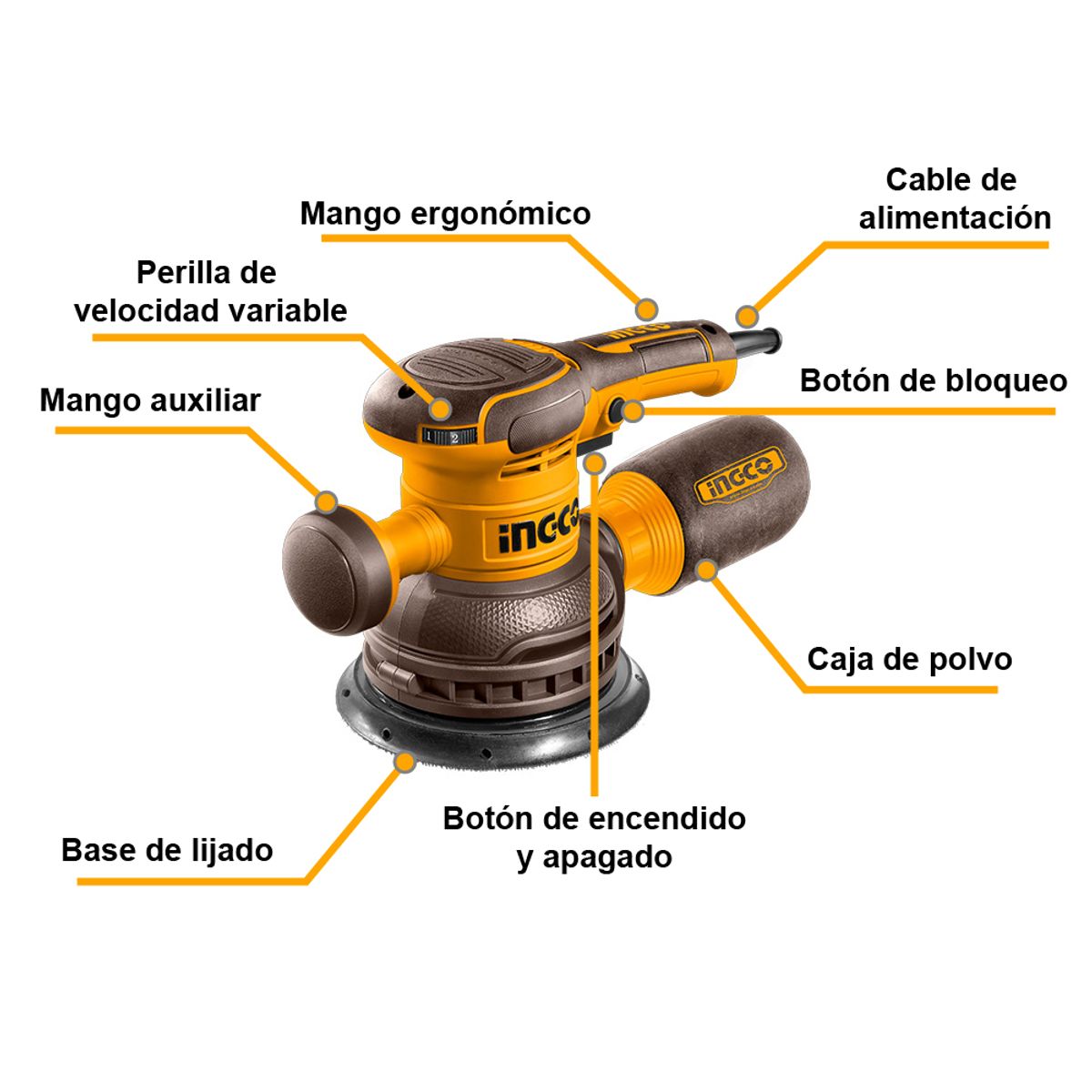 LIJADORA ROTO ORBITAL INGCO 450W 150MM 6” RS4516 INGCO TOOLS ...